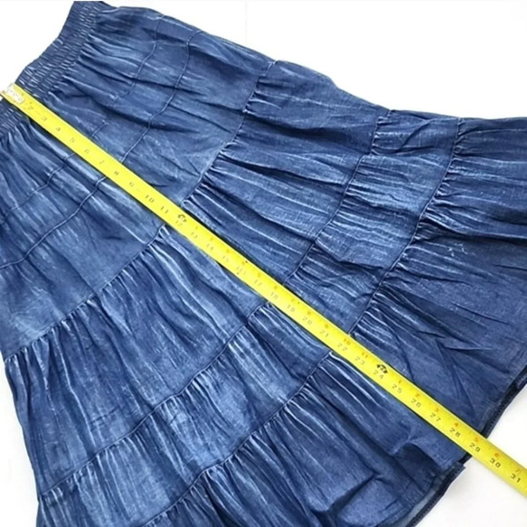 Lavena Women's Peasant Boho Blue Denim Long Light Flowy Skirt Size Medium - Picture 10 of 10